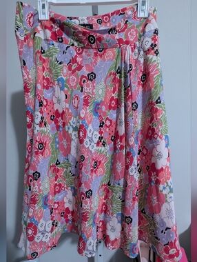 2000s Vintage Harolds Silk Floral Midi Skirt Women 14 Cottage Boho Pleated Bold